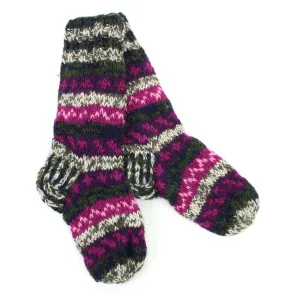 Hand Knitted Wool Slipper Socks Lined - SD Dark Multi