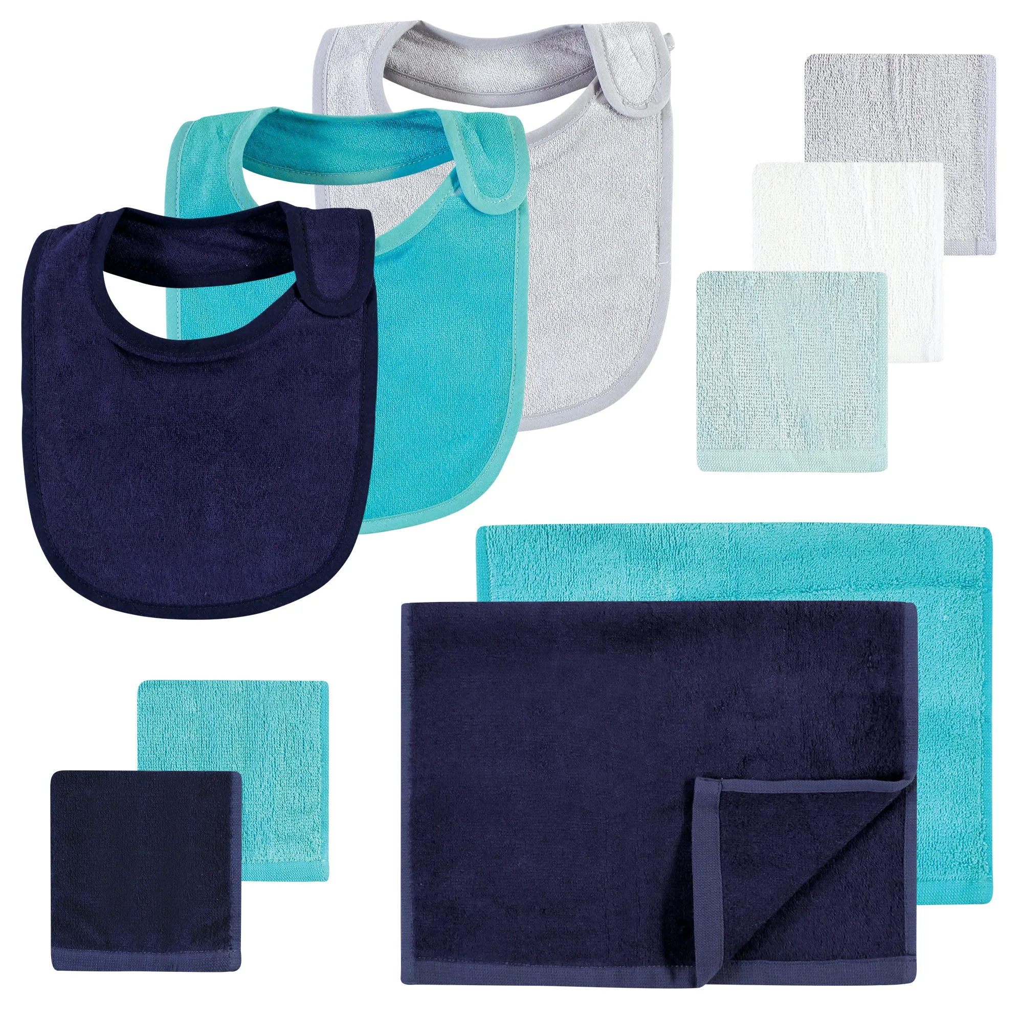 Hudson Baby Rayon from Bamboo Bib, Burp Cloth and Washcloth 10Pk, Navy Teal