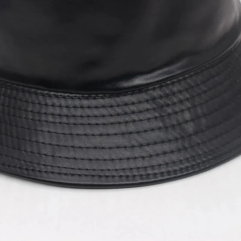 Leather Bucket Hat with Faux Leather