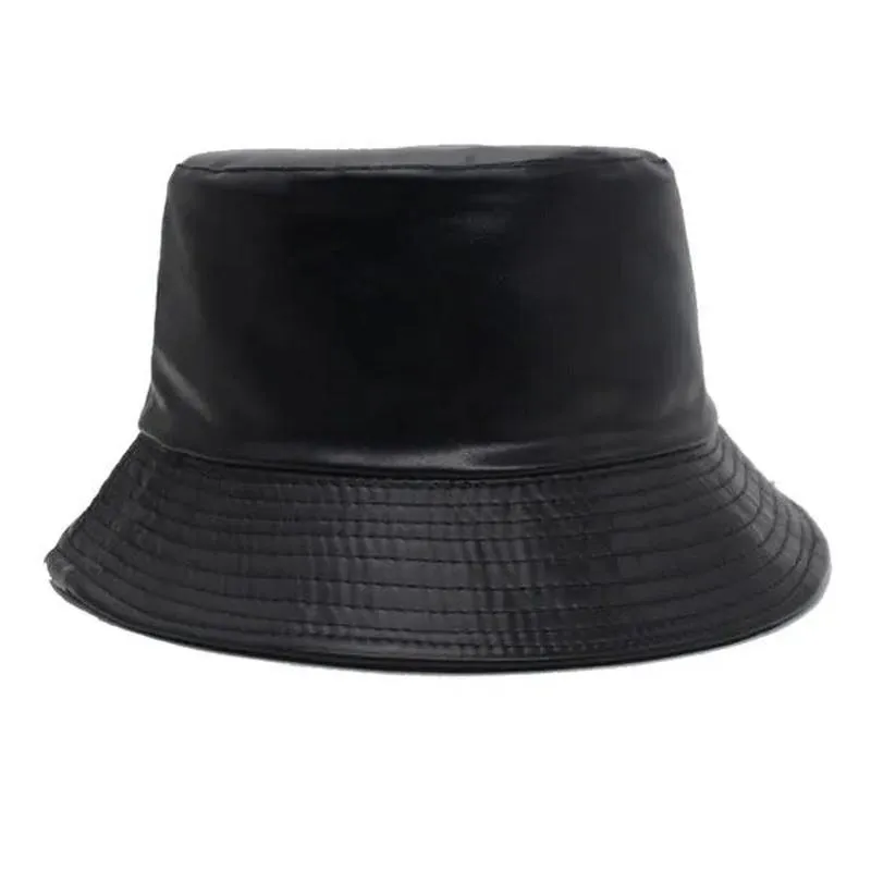 Leather Bucket Hat with Faux Leather