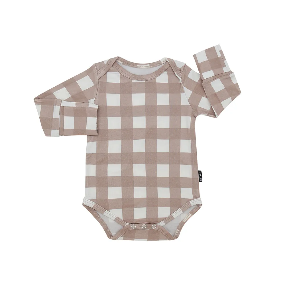 Long Sleeve Onesie - Taupe Plaid