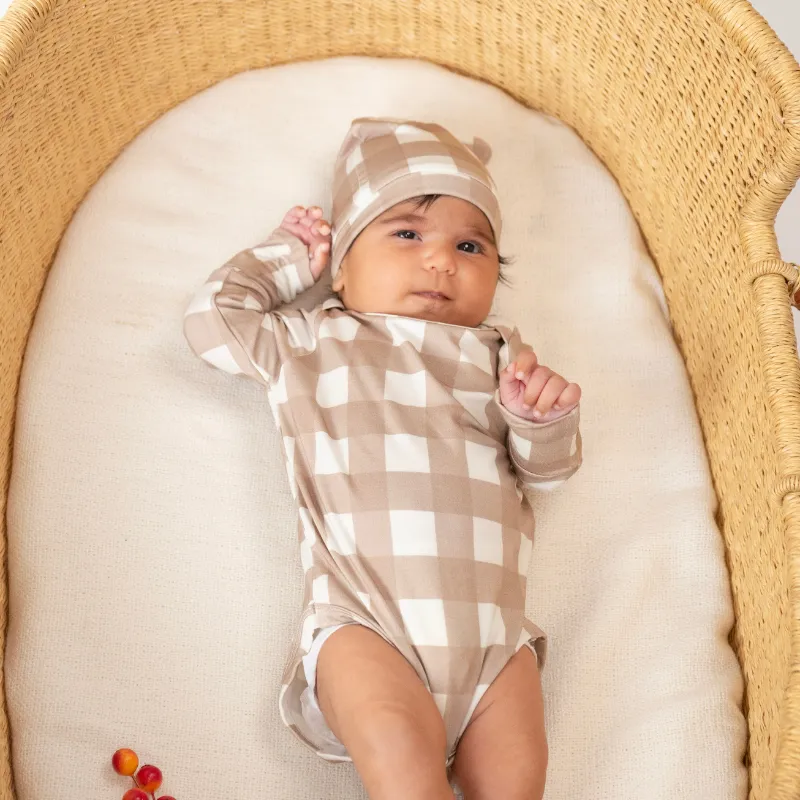 Long Sleeve Onesie - Taupe Plaid