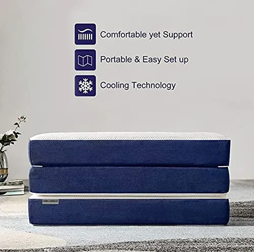 LOOM & NEEDLES Folding & Tri-fold Memory Foam Mattress | Medium Firm | Foldable Bed | Guest beds | Floor Mattress | Travel Mattress | Camp Portable Bed 72x36x4 Inches