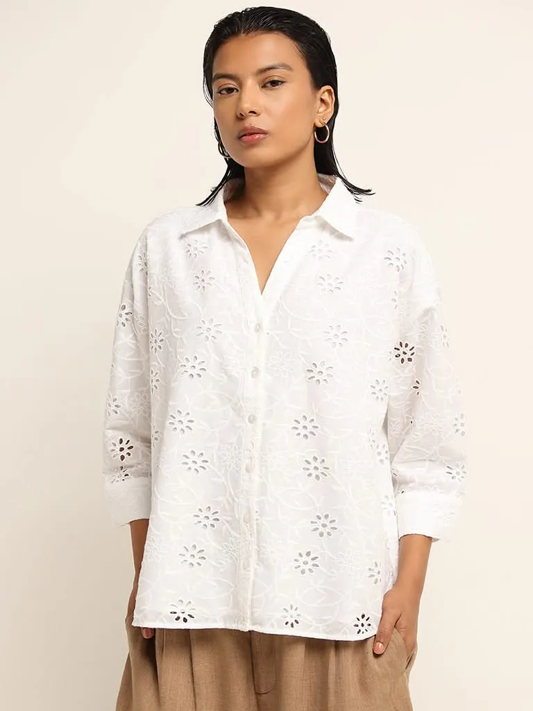 LOV White Schiffli Cotton Shirt