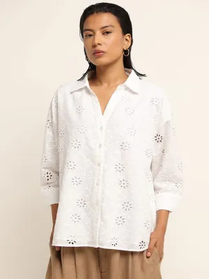 LOV White Schiffli Cotton Shirt