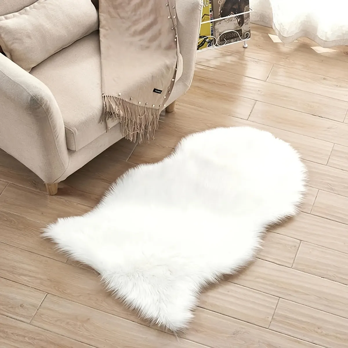 Luxurious and Washable White Faux Fur Rug