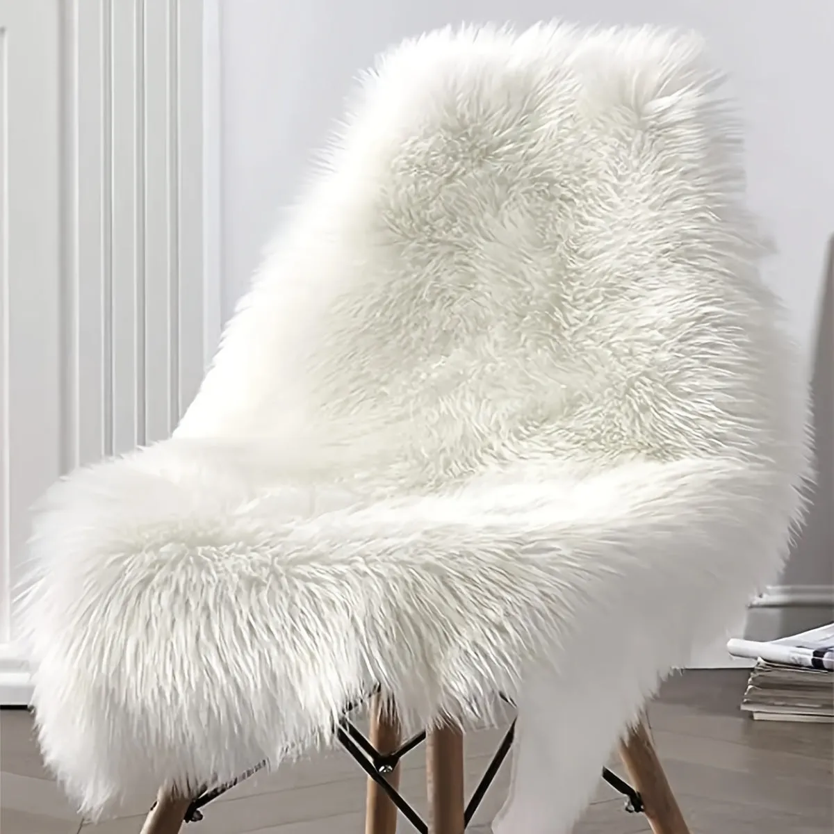 Luxurious and Washable White Faux Fur Rug