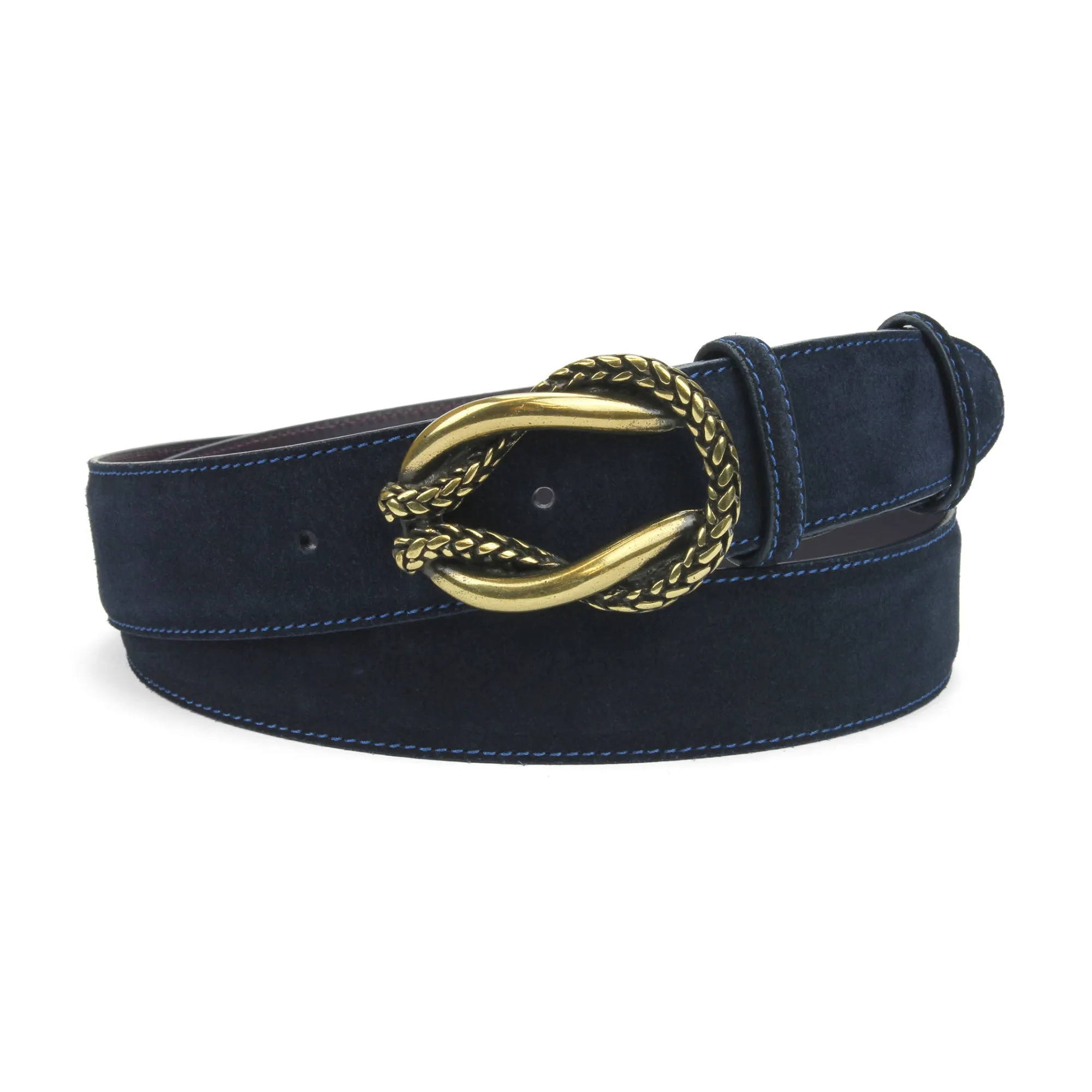 Navy blue classic suede reef knot belt