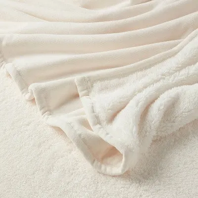 New - Full/Queen Knit Chenille Reverse Faux Fur Blanket Ivory - Threshold