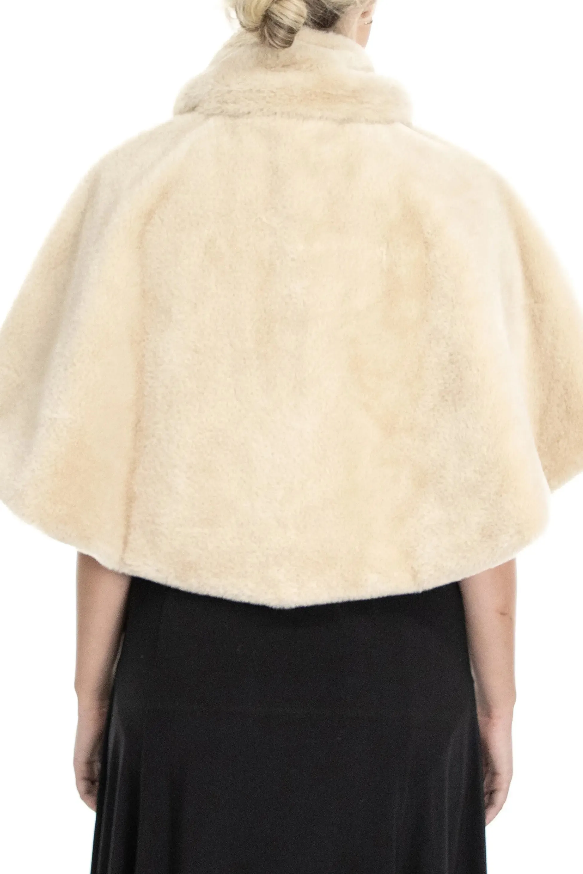 Nina Leonard Collared One Button Cape Sleeve Faux Fur Cape