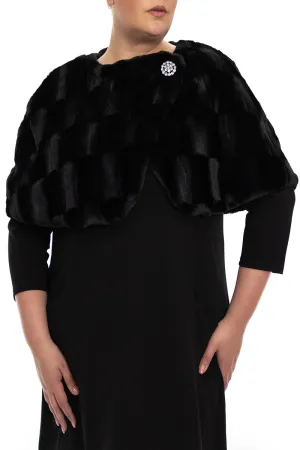 Nina Leonard wrap over faux fur capelet with crystal closure ( Plus Size )