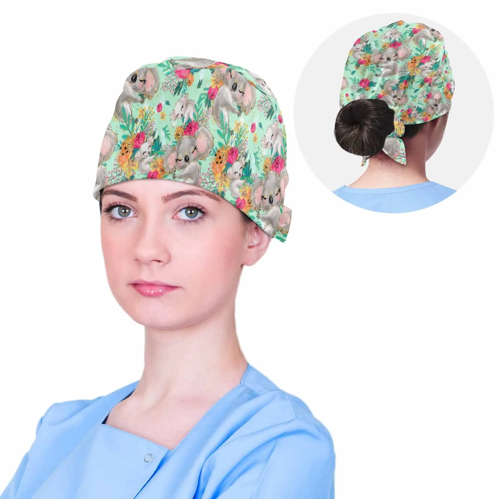 Nurse Scrub Cap Australian Koalas Floral  Scrub Cap