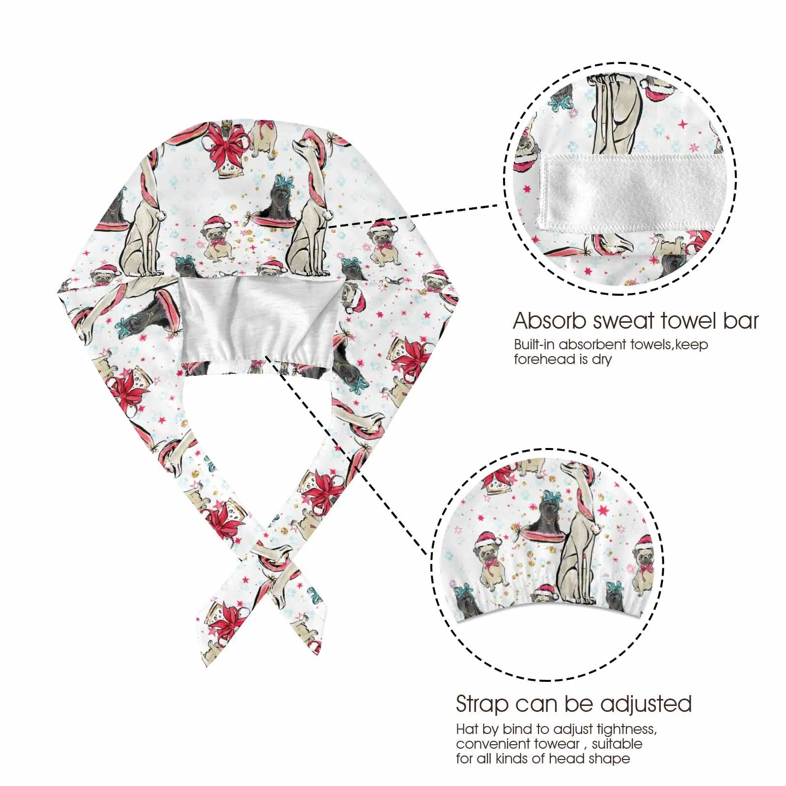 Nurse Scrub Cap Doggie Christmas White  Scrub Cap