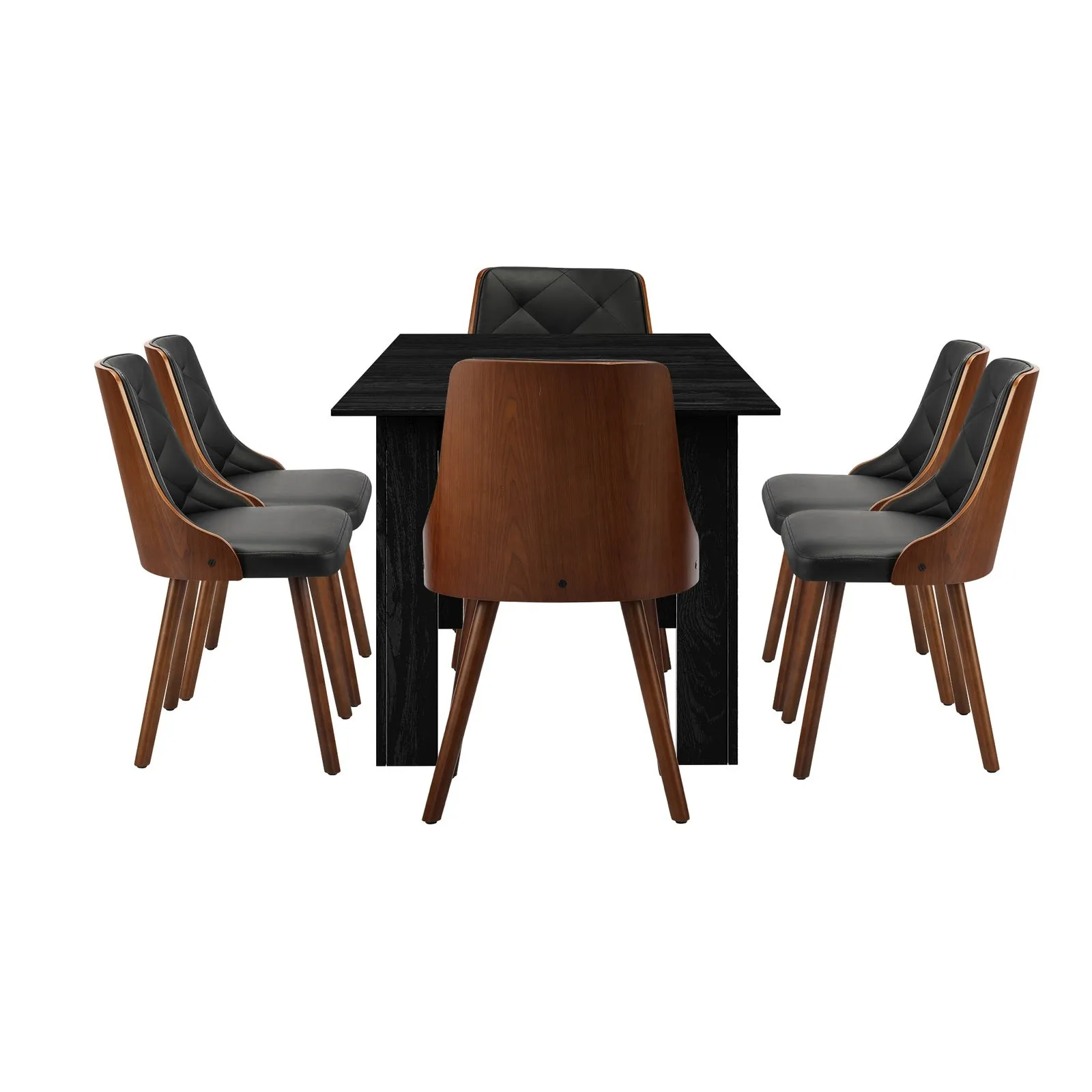 Oikiture 160cm Extendable Dining Table with 6PCS Dining Chairs PU Leather Black