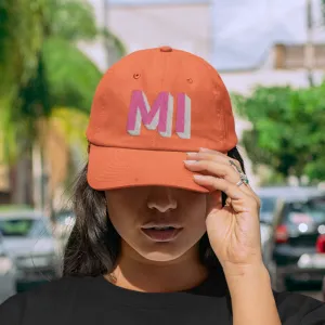 Orange Dad Hat - Pink & White Shadow Block Lettering