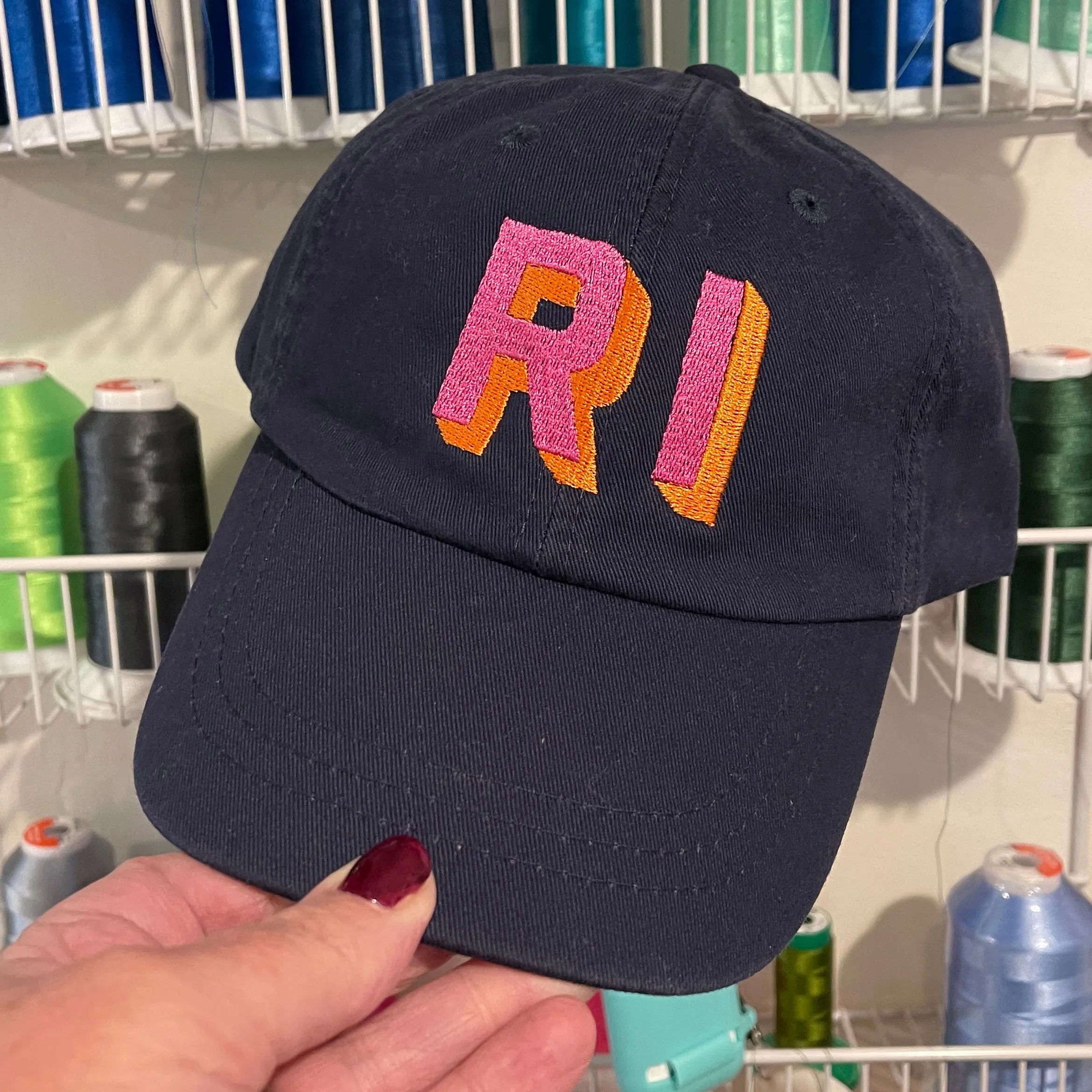 Orange Dad Hat - Pink & White Shadow Block Lettering