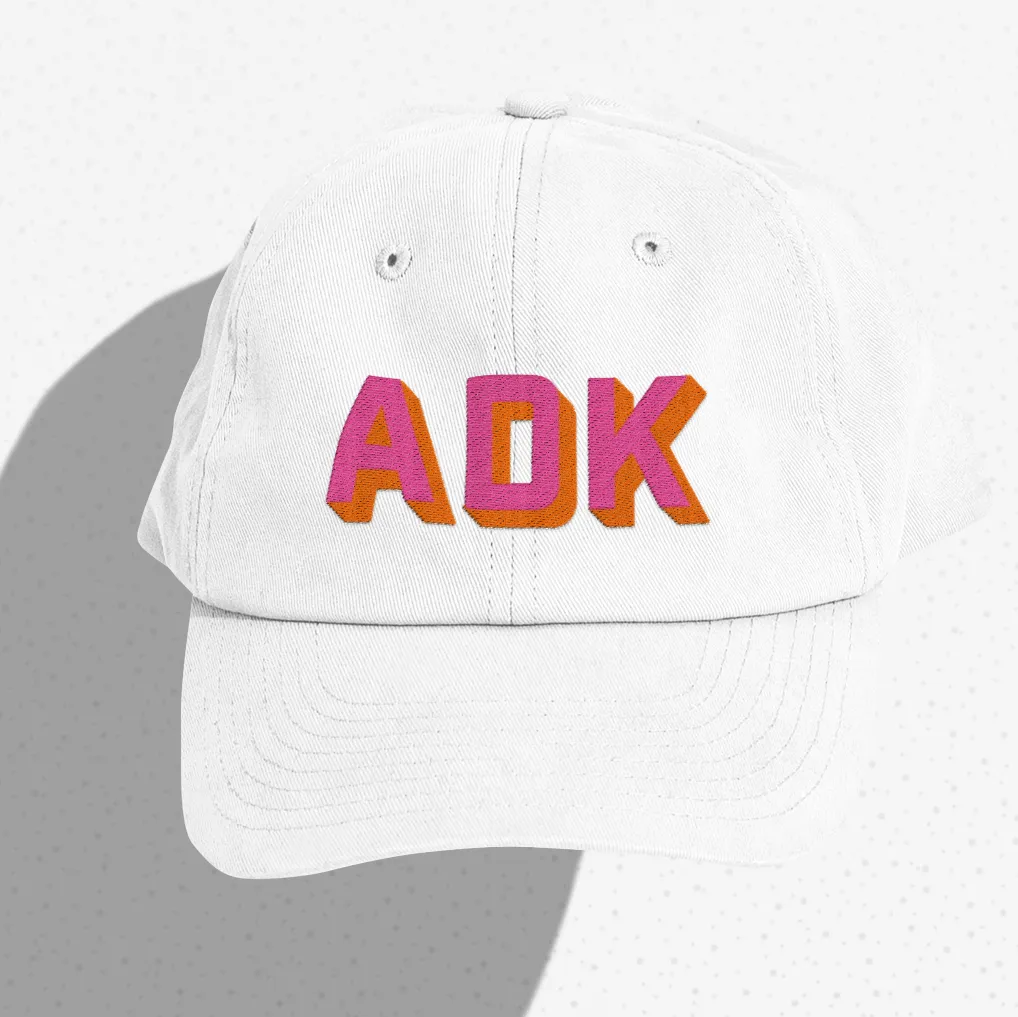 Orange Dad Hat - Pink & White Shadow Block Lettering