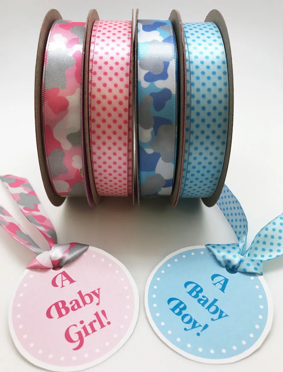 Pink Pin Dots Ribbon on 5/8" light pink single face satin