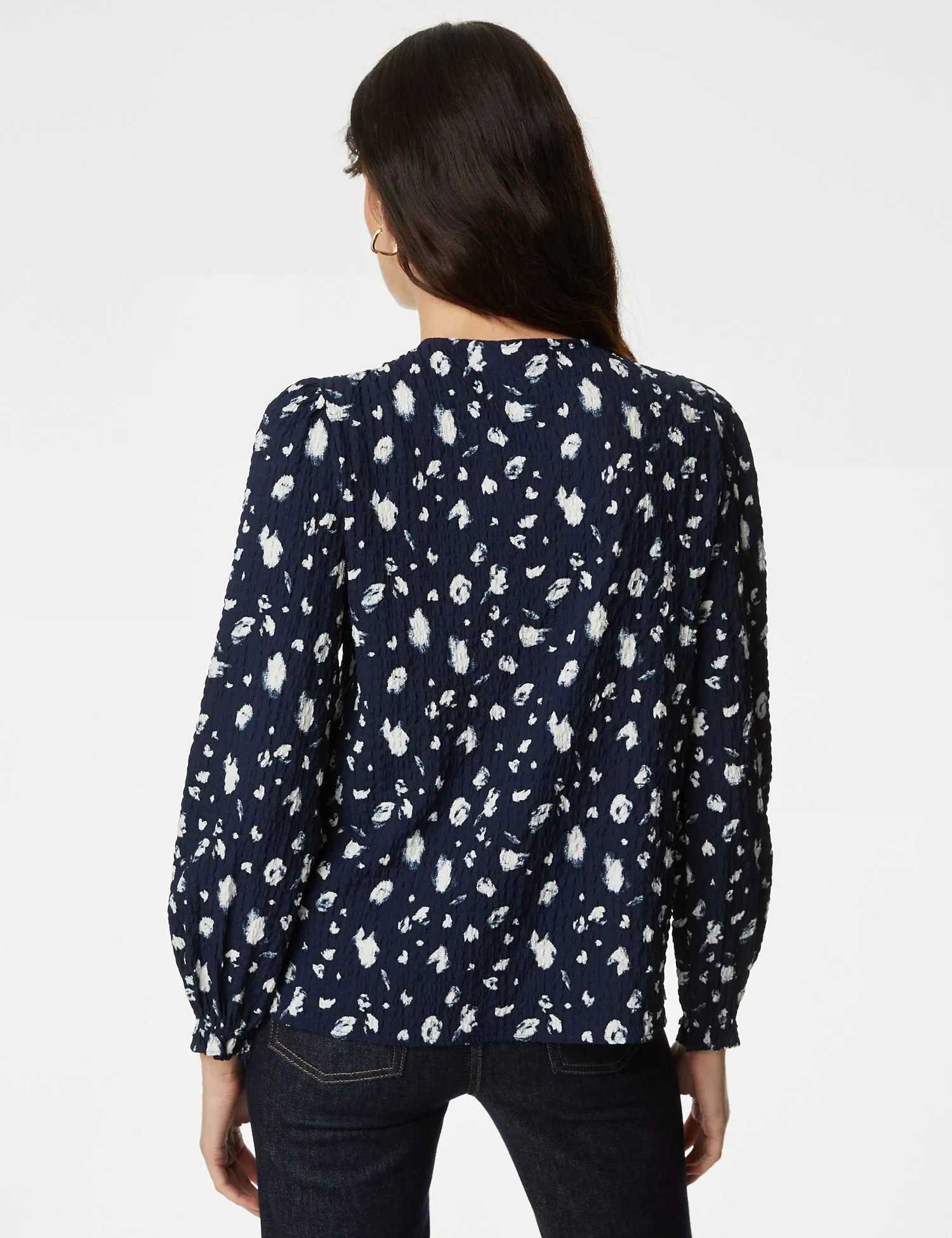 Printed Textured Button Through Blouse