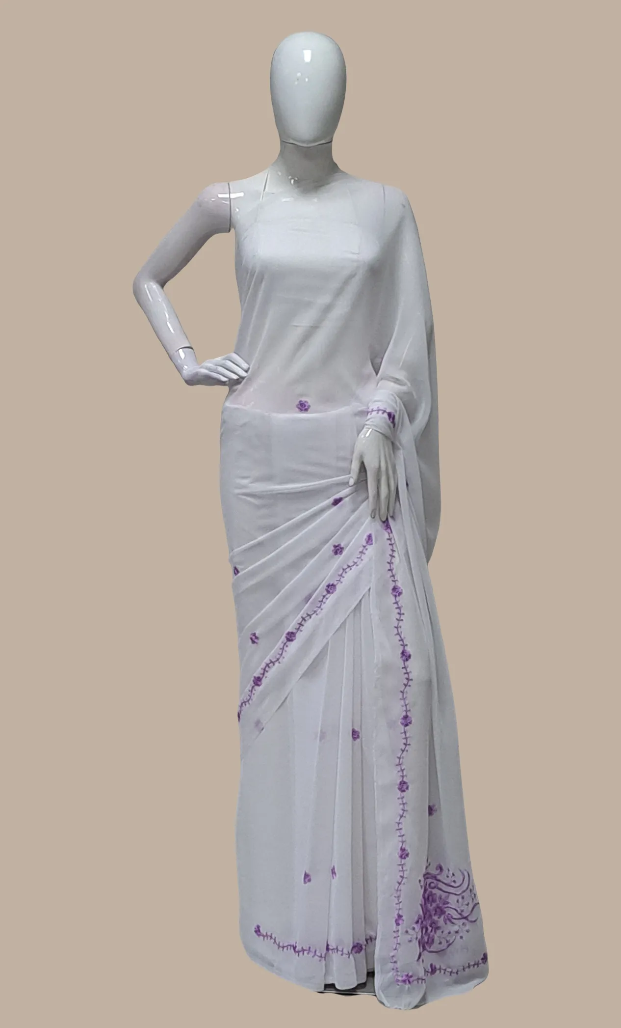 Purple Embroidered Sari