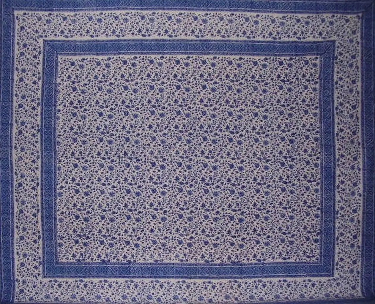 Rajasthan Block Print Tapestry Cotton Bedspread 108" x 88" Full-Queen Blue