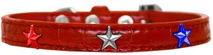 Red, White And Blue Star Widget Croc Dog Collar Red Size 10