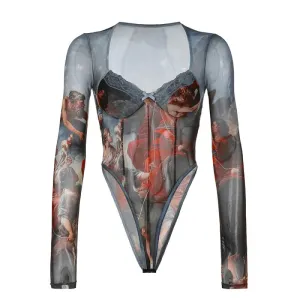 Renaissance Art Print Mesh Aesthetic Bodysuit