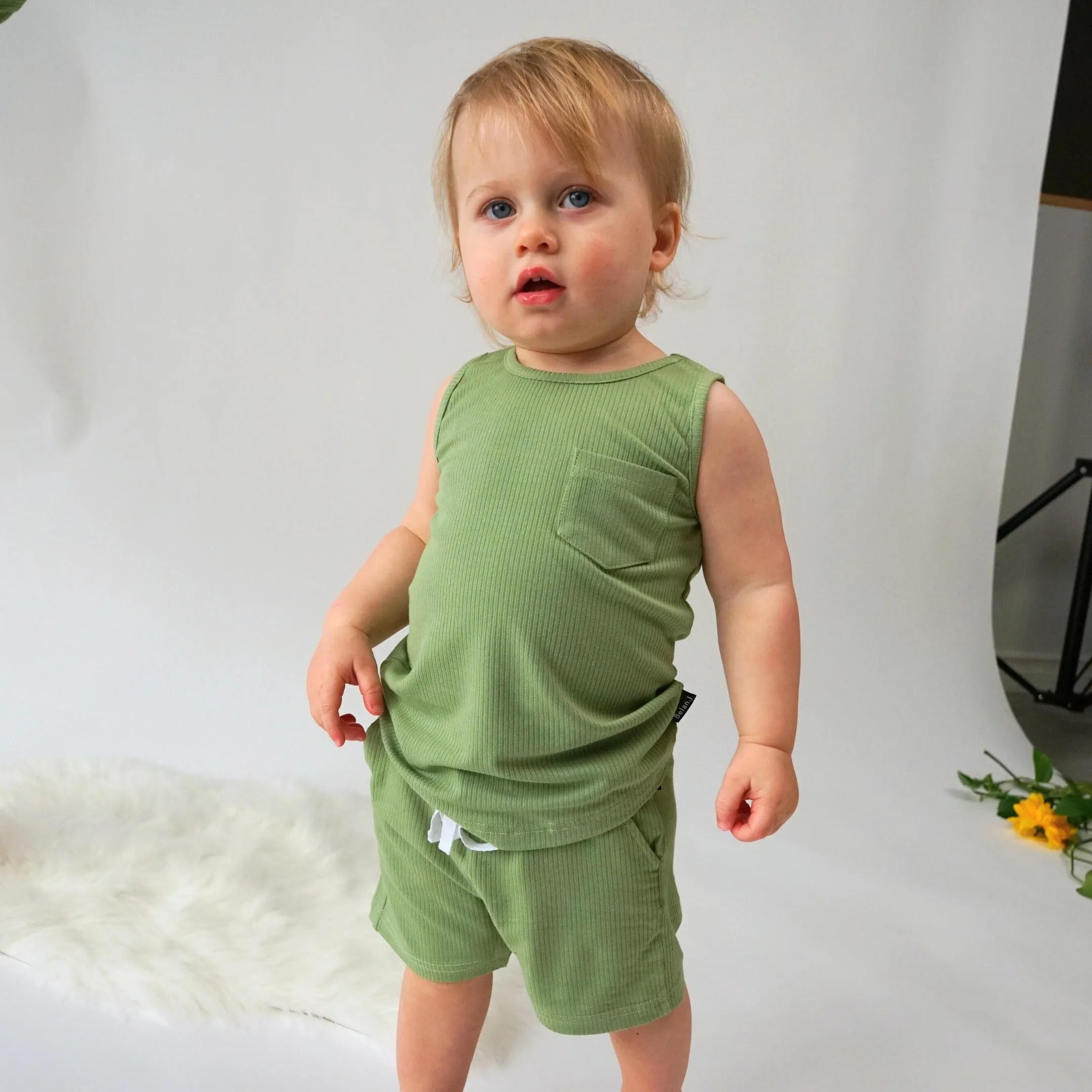 Ribbed Bamboo Pocket Tank Top - Clover