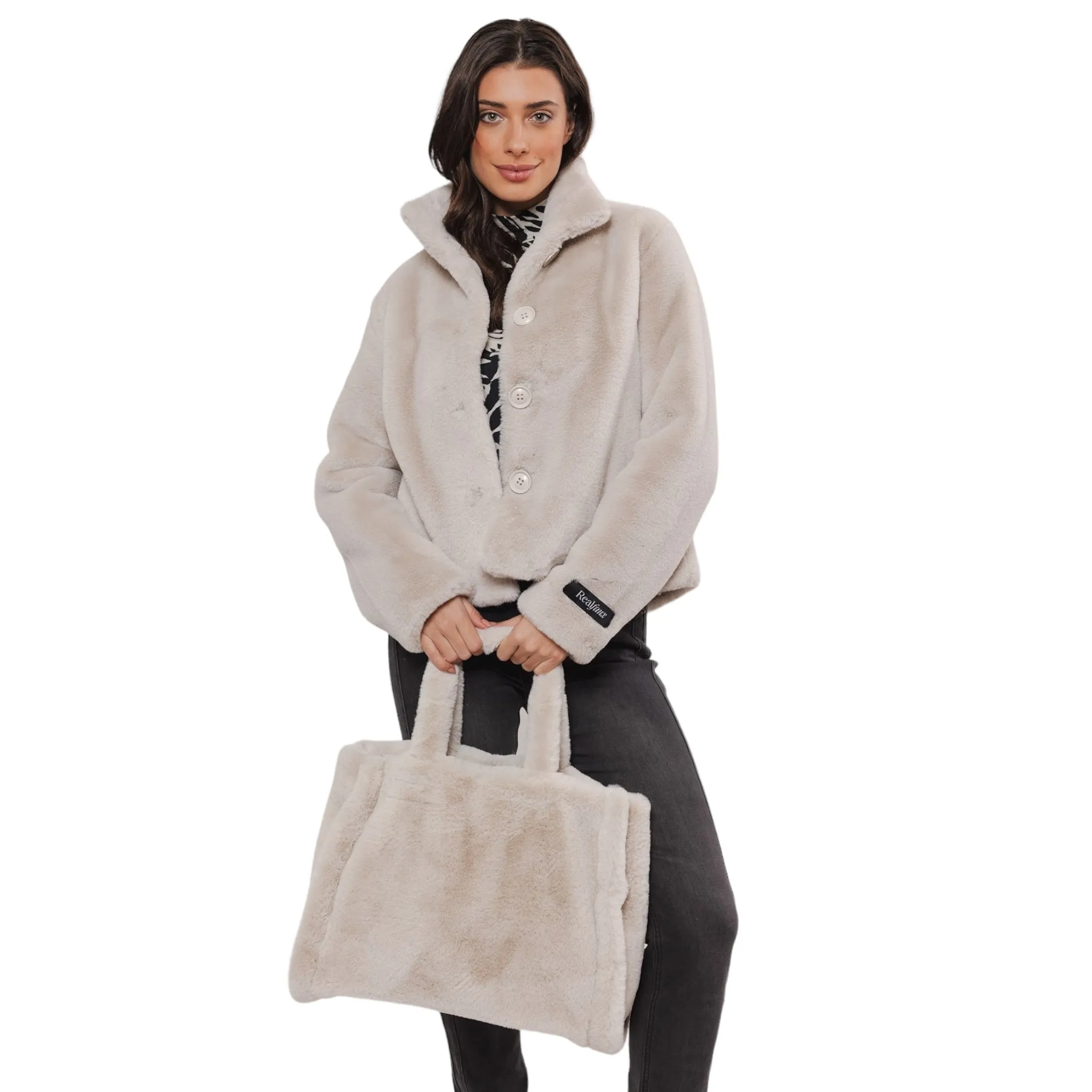 Rino & Pelle Daan Faux Fur Shopper Bag Birch