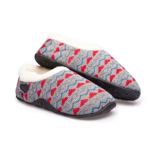 Sadie Kids - Grey Knit Red Heart Check Slippers