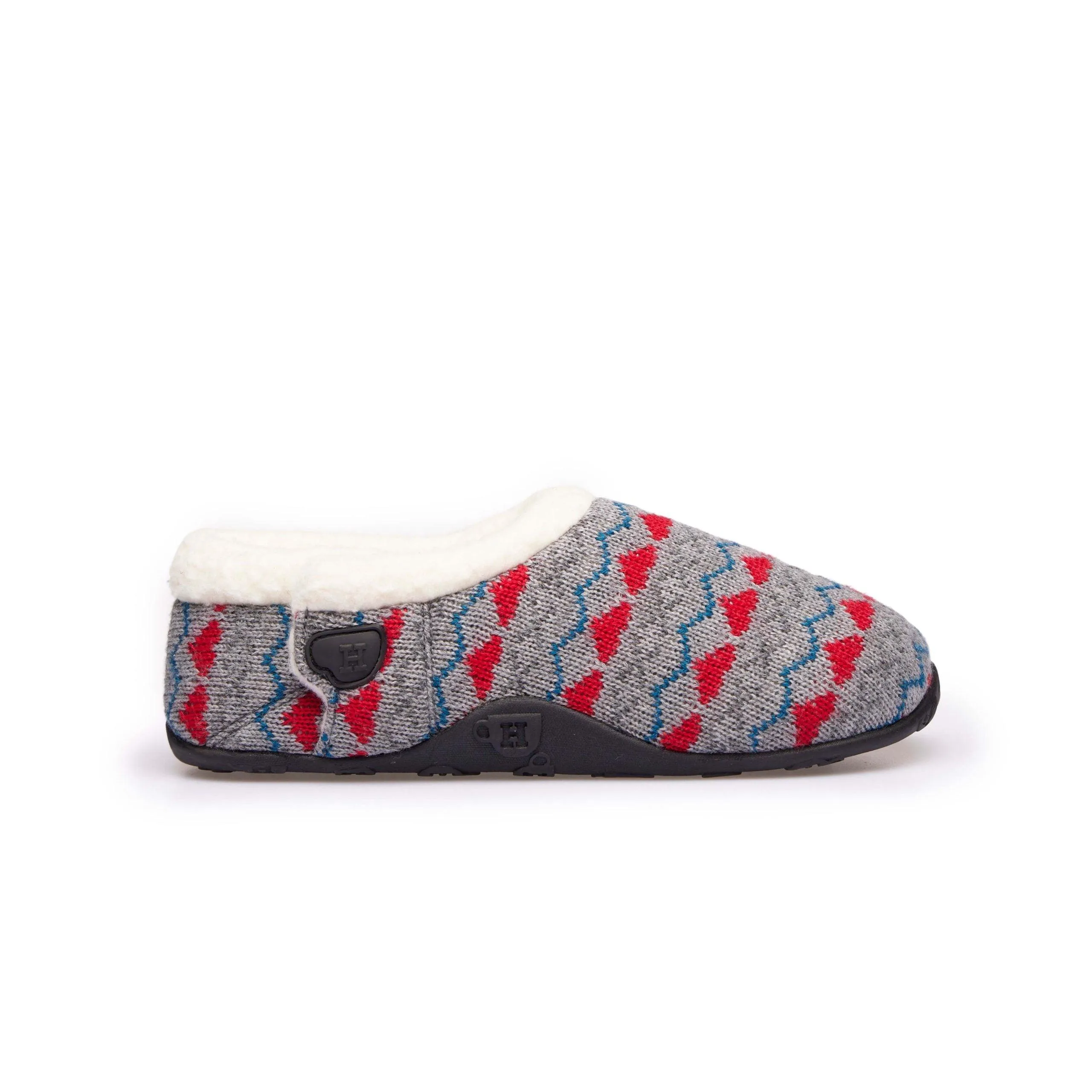 Sadie Kids - Grey Knit Red Heart Check Slippers