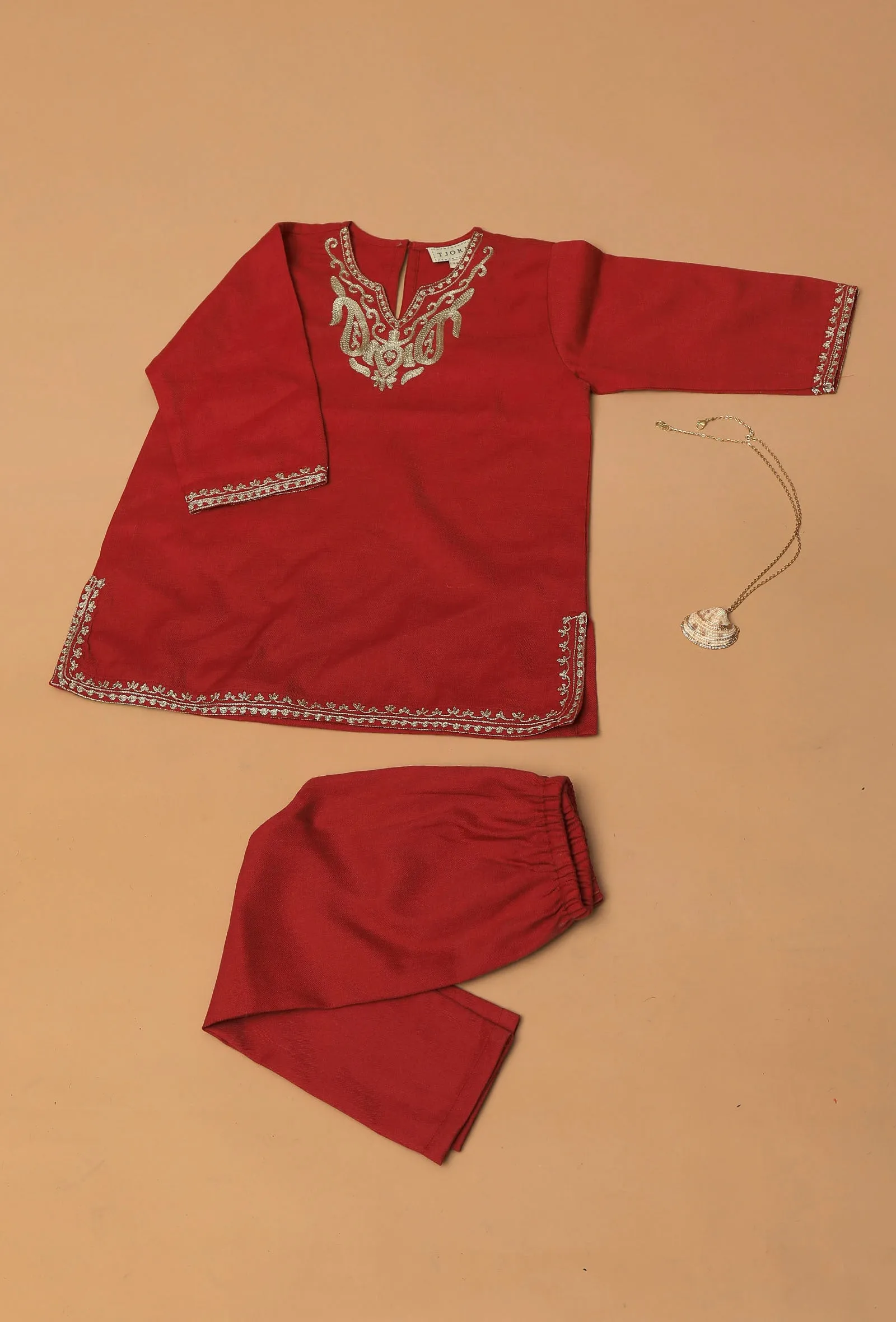 Scarlet Red Pure Woollen Phiran set