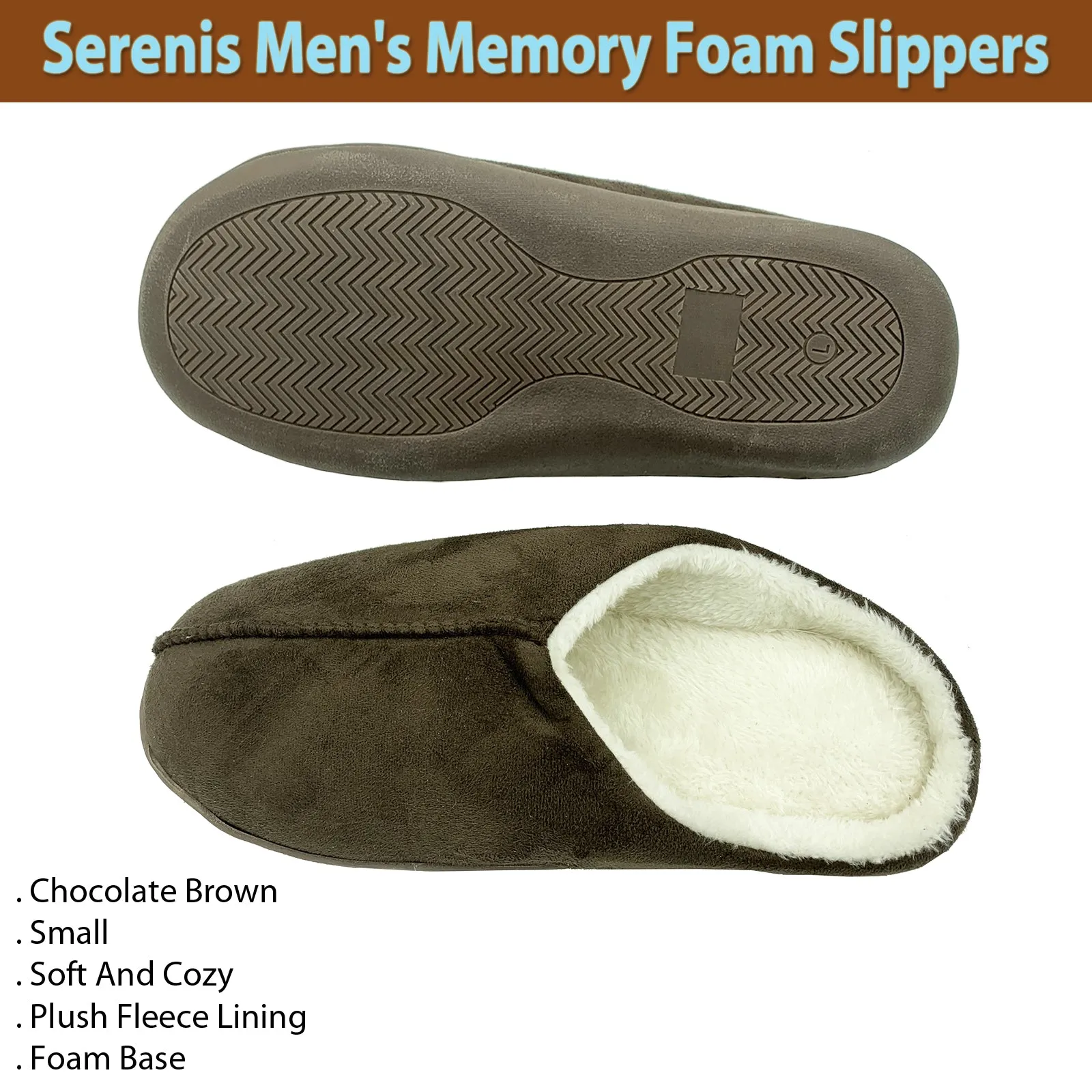 Serenis Men's Memory Foam Slippers, Brown- Small (6-7)