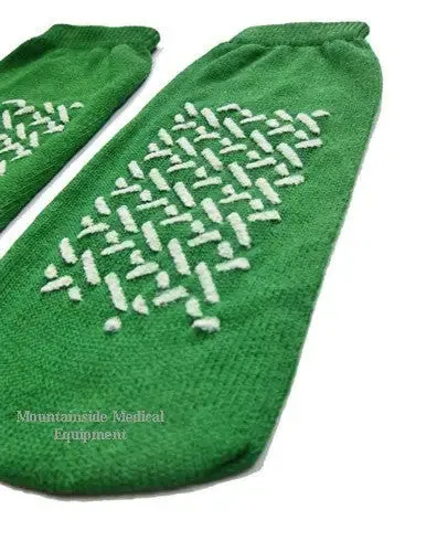 Slipper Socks, Non-Skid, Single Sided, Medium, Green, Pair