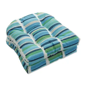 Solar Stripe Azure Wicker Seat Cushion (Set of 2)