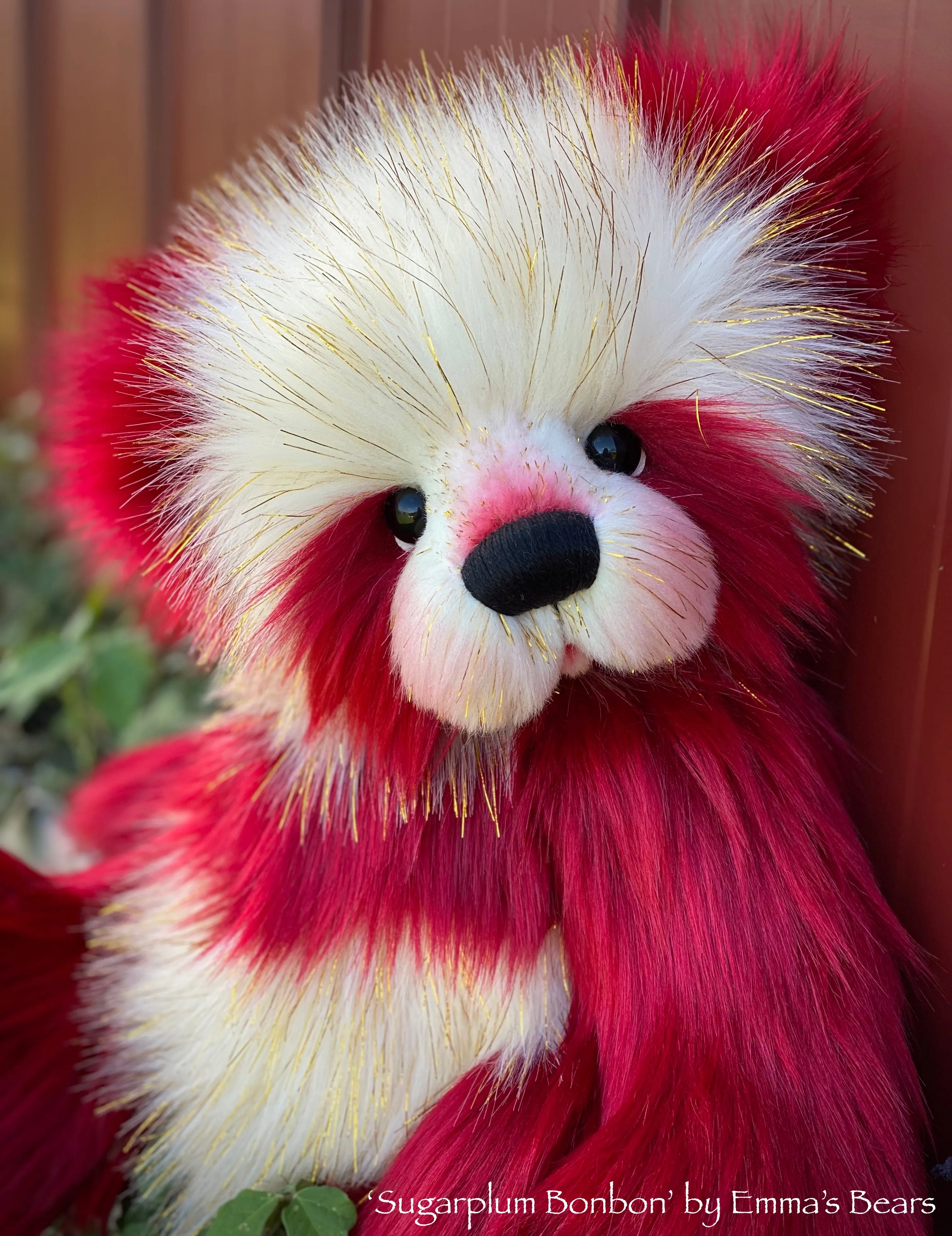 Sugarplum Bonbon - 18" Faux Fur Christmas Panda Bear by Emma's Bears - OOAK