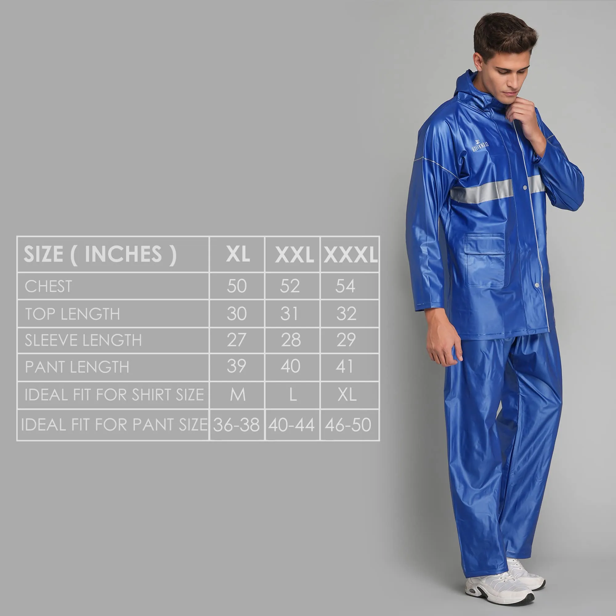 THE CLOWNFISH Rain Coat for Men Waterproof for Bike Raincoat for Men with Hood PVC Material. Set of Top and Bottom. Azure Pro Series (Sky Blue, XX-Large)