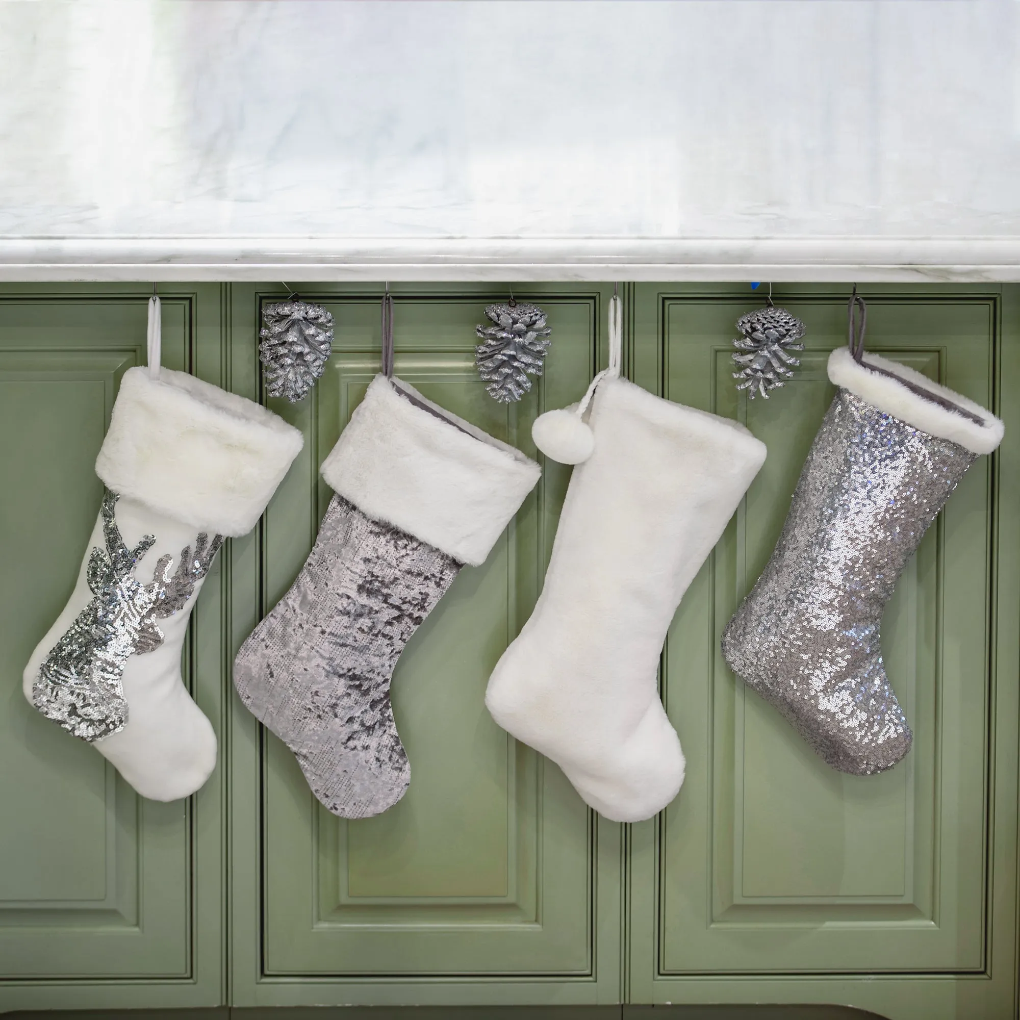 The Creamy Dreamy Plush Stocking with Plush Pom Poms