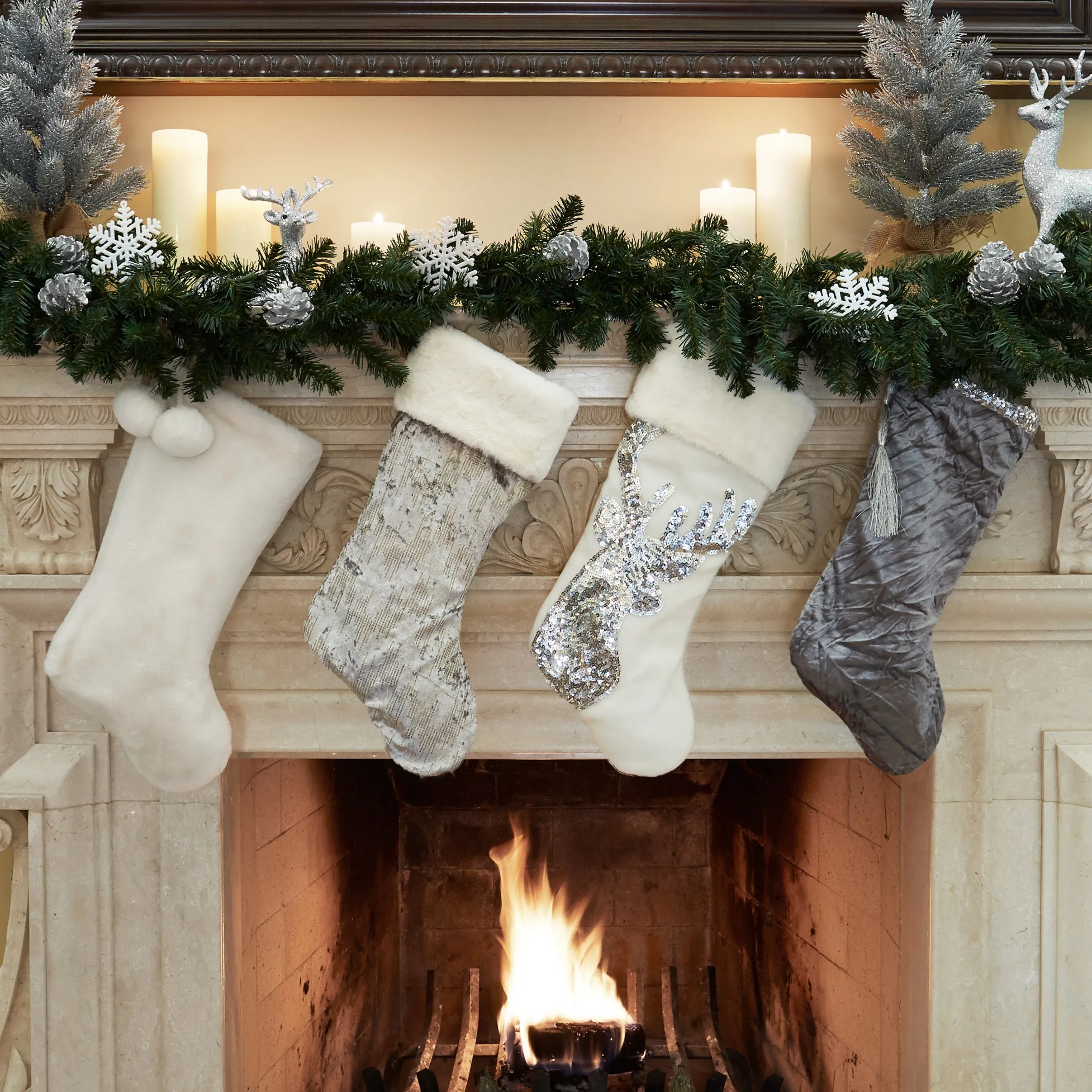 The Creamy Dreamy Plush Stocking with Plush Pom Poms