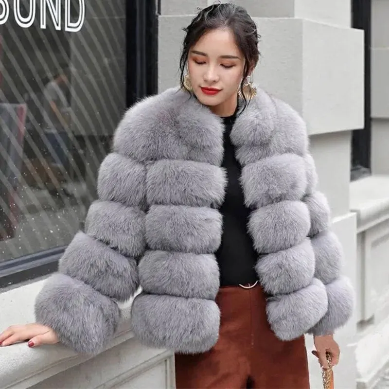 Thick Luxury Faux Fox Fur Coat