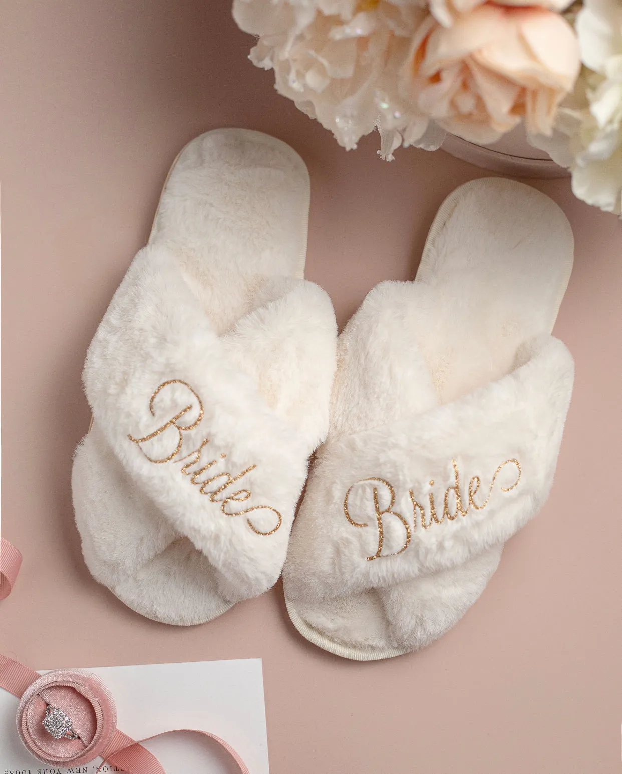 White Crossover Personalized Slippers- Bride