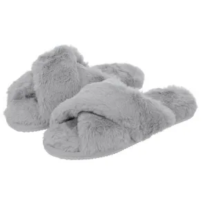 Womens Trixie Mule Slippers Crossover Sliders Soft Faux Fur