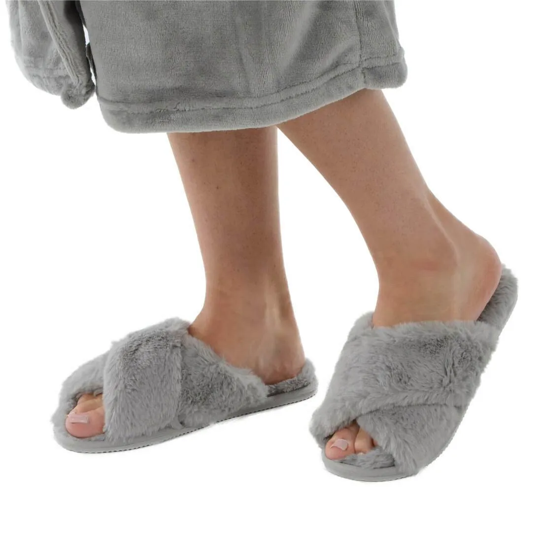 Womens Trixie Mule Slippers Crossover Sliders Soft Faux Fur